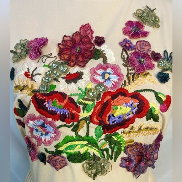 Embroidered Floral Dress Whimsical Lace Cream Fairy Cottagecore Romantic Sz 8 - Picture 3 of 14